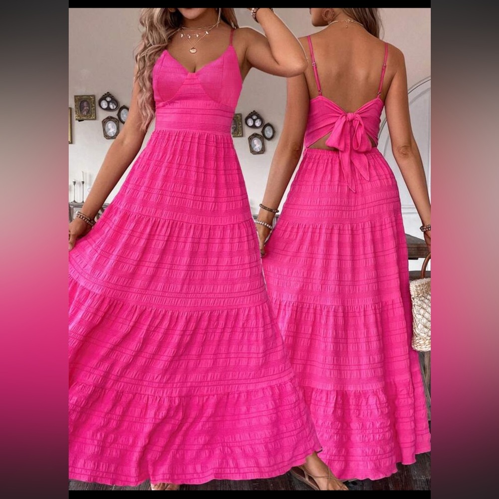 🎉SOLD🎉SHEIN hot pink tie back dress - Picture 2 of 8